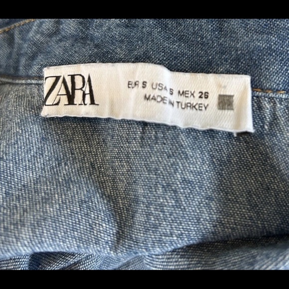 Zara Denim Mini Tiered Snap Buttons Minimalist Casual Babydoll Dress Size Small - Picture 4 of 4